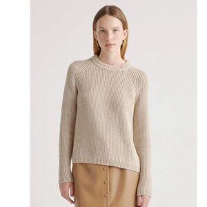 Quince Fisherman Sweater Organic Cotton Crew Neck Pullover Cement Marl Size XS